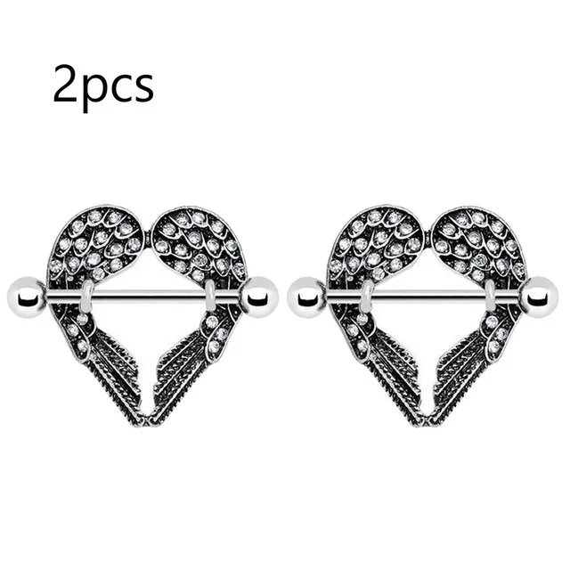 1 Pair Stainless Steel Punk Nipple Piercing for Women 14G Black Rose Flower Heart Nippie Ring Sexy Body Piercing Jewelry