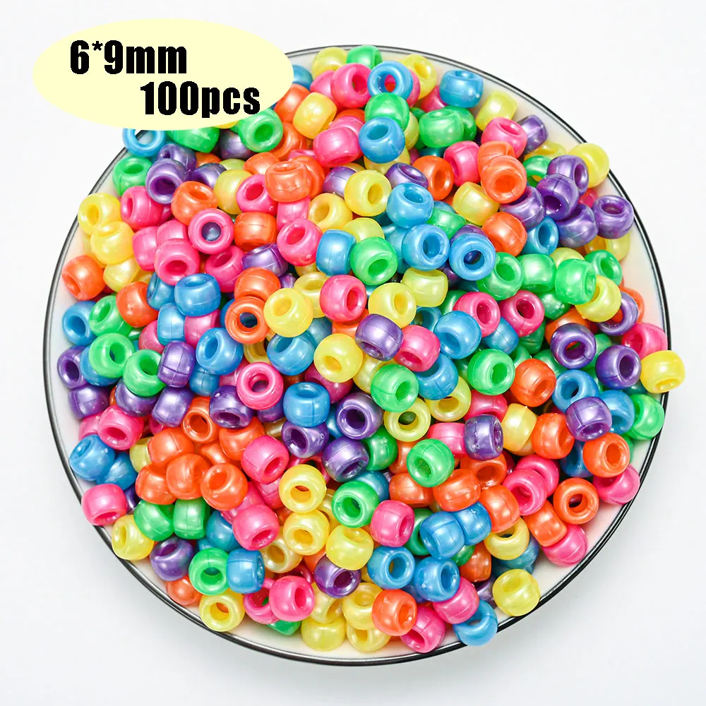 Colorful Pony Beads Fashion Big Hole Beads Kids DIY Bracelet Necklace Making HandCrafts Girls Hair Beads Wholesale
