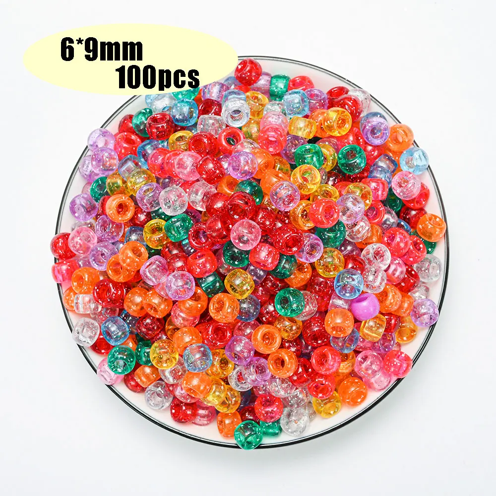 Colorful Pony Beads Fashion Big Hole Beads Kids DIY Bracelet Necklace Making HandCrafts Girls Hair Beads Wholesale