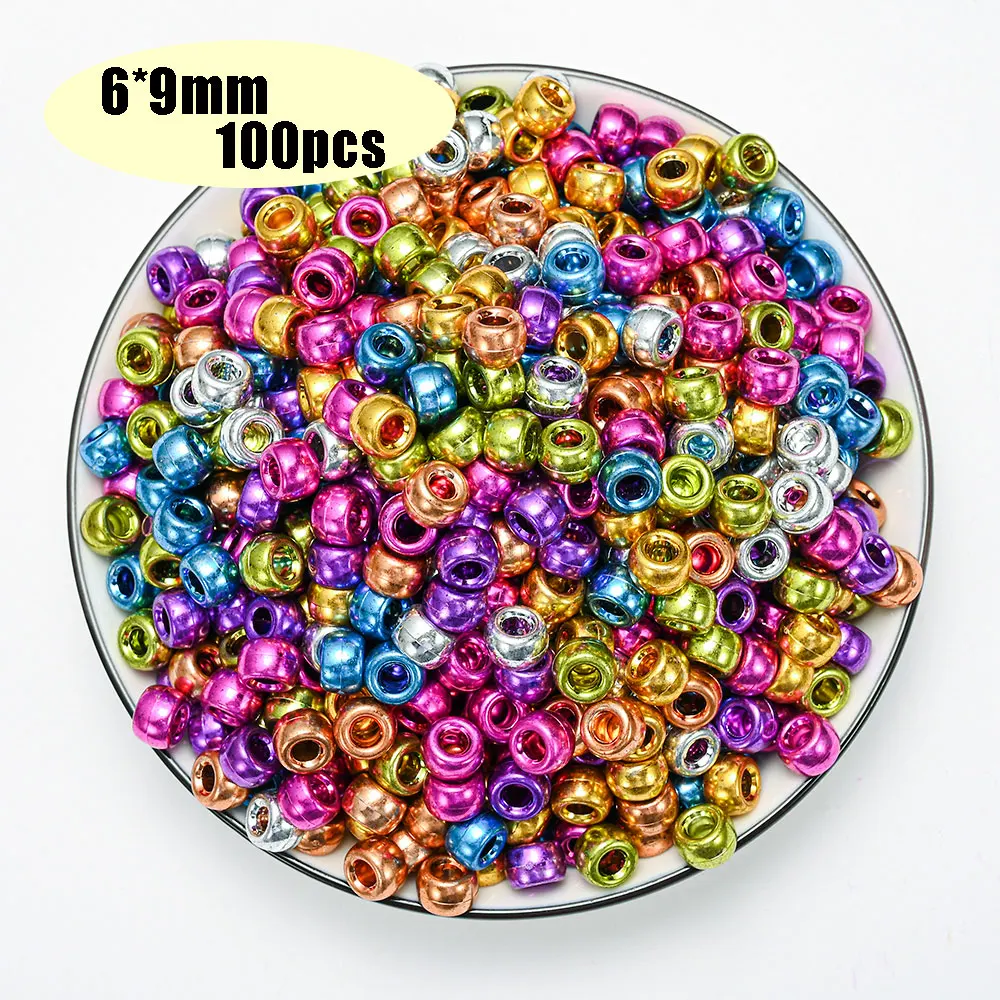 Colorful Pony Beads Fashion Big Hole Beads Kids DIY Bracelet Necklace Making HandCrafts Girls Hair Beads Wholesale