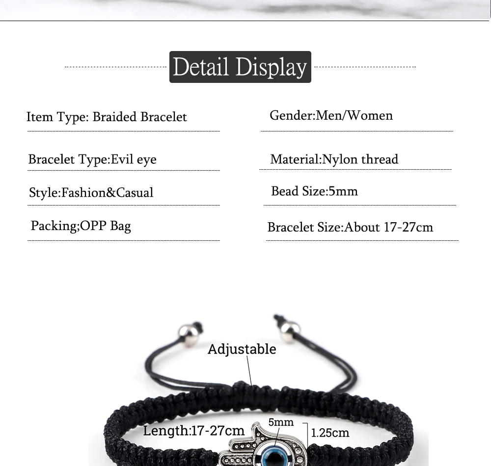 New Prayer Hand of Fatima Evil Eye Braided Bracelet Red Black Color Nylon Thread Lucky Couple Bracelet&Bangles Jewelry Men Women