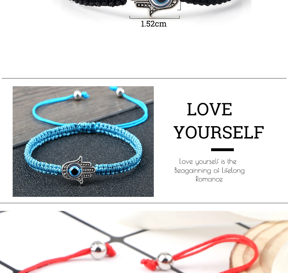 New Prayer Hand of Fatima Evil Eye Braided Bracelet Red Black Color Nylon Thread Lucky Couple Bracelet&Bangles Jewelry Men Women