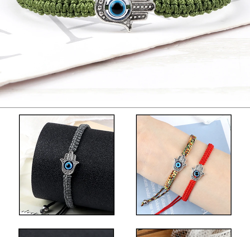 New Prayer Hand of Fatima Evil Eye Braided Bracelet Red Black Color Nylon Thread Lucky Couple Bracelet&Bangles Jewelry Men Women