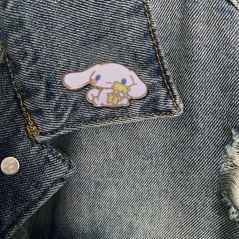 Cute Big Eared Dog With Bear Brooch Cartoon Mascot Badge Shirt Backpack Decoration