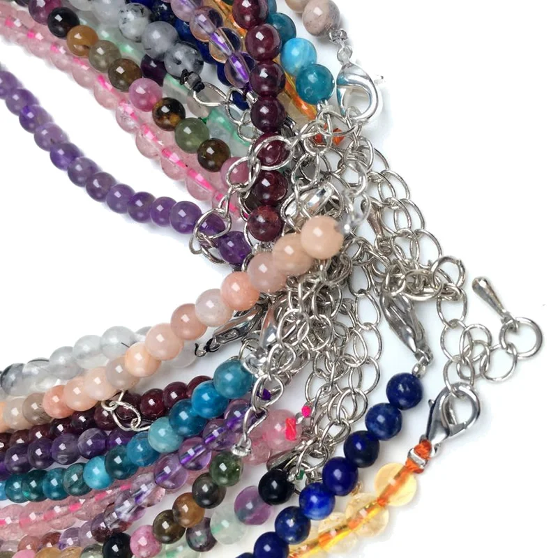 Natural 4mm Crystal Quartz Tourmaline Lapis Lazuli Beads Necklace Garnet Multiple Colors Gifts for Girls Fashion Bracelet Choker