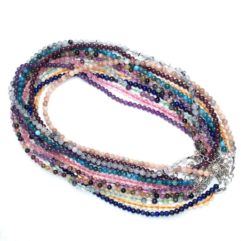 Natural 4mm Crystal Quartz Tourmaline Lapis Lazuli Beads Necklace Garnet Multiple Colors Gifts for Girls Fashion Bracelet Choker