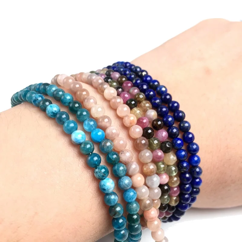 Natural 4mm Crystal Quartz Tourmaline Lapis Lazuli Beads Necklace Garnet Multiple Colors Gifts for Girls Fashion Bracelet Choker