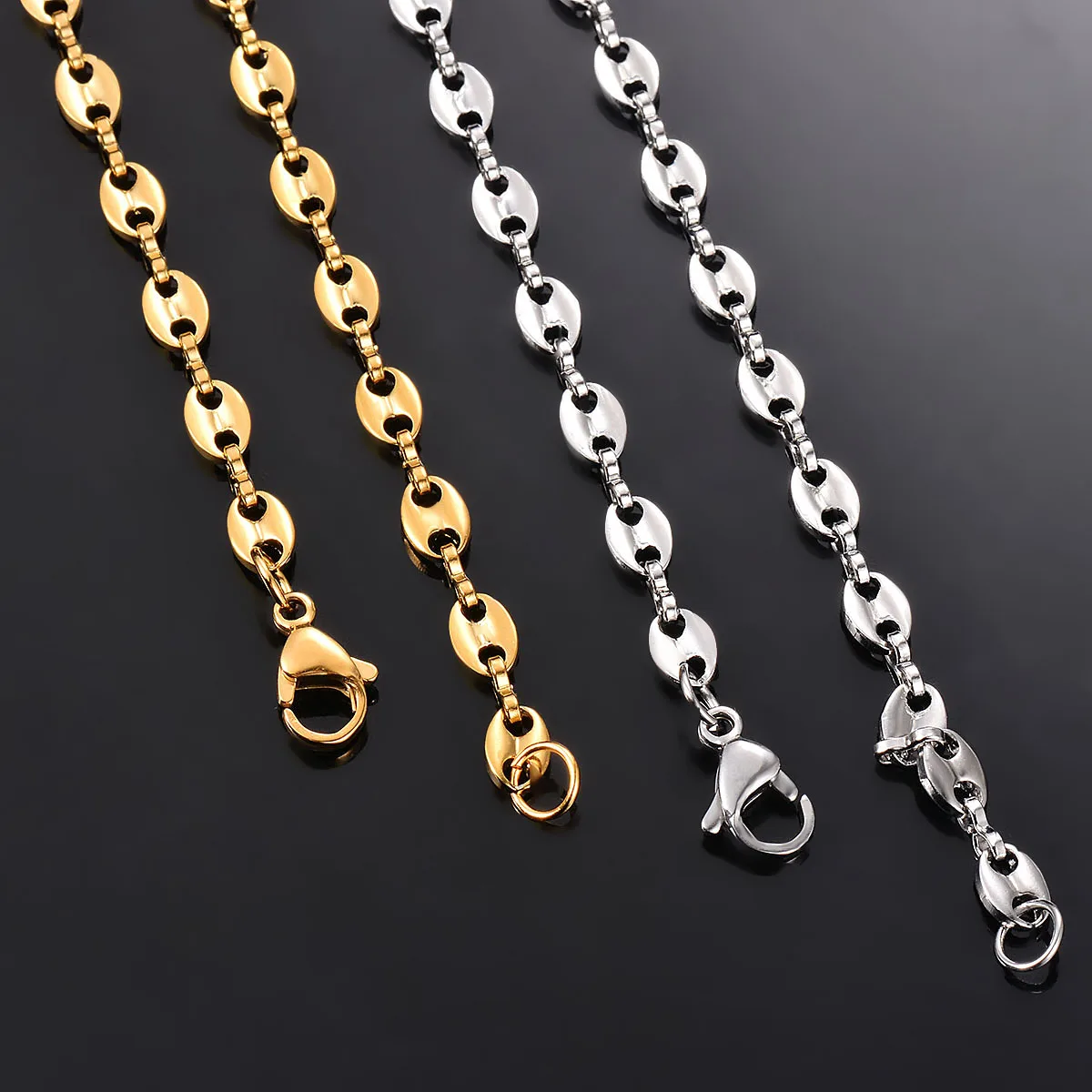 1 Piece Stainless Steel Hip Hop Coffee Bean Chains Necklaces Pig Nose Chains Bracelets Punk Necklace