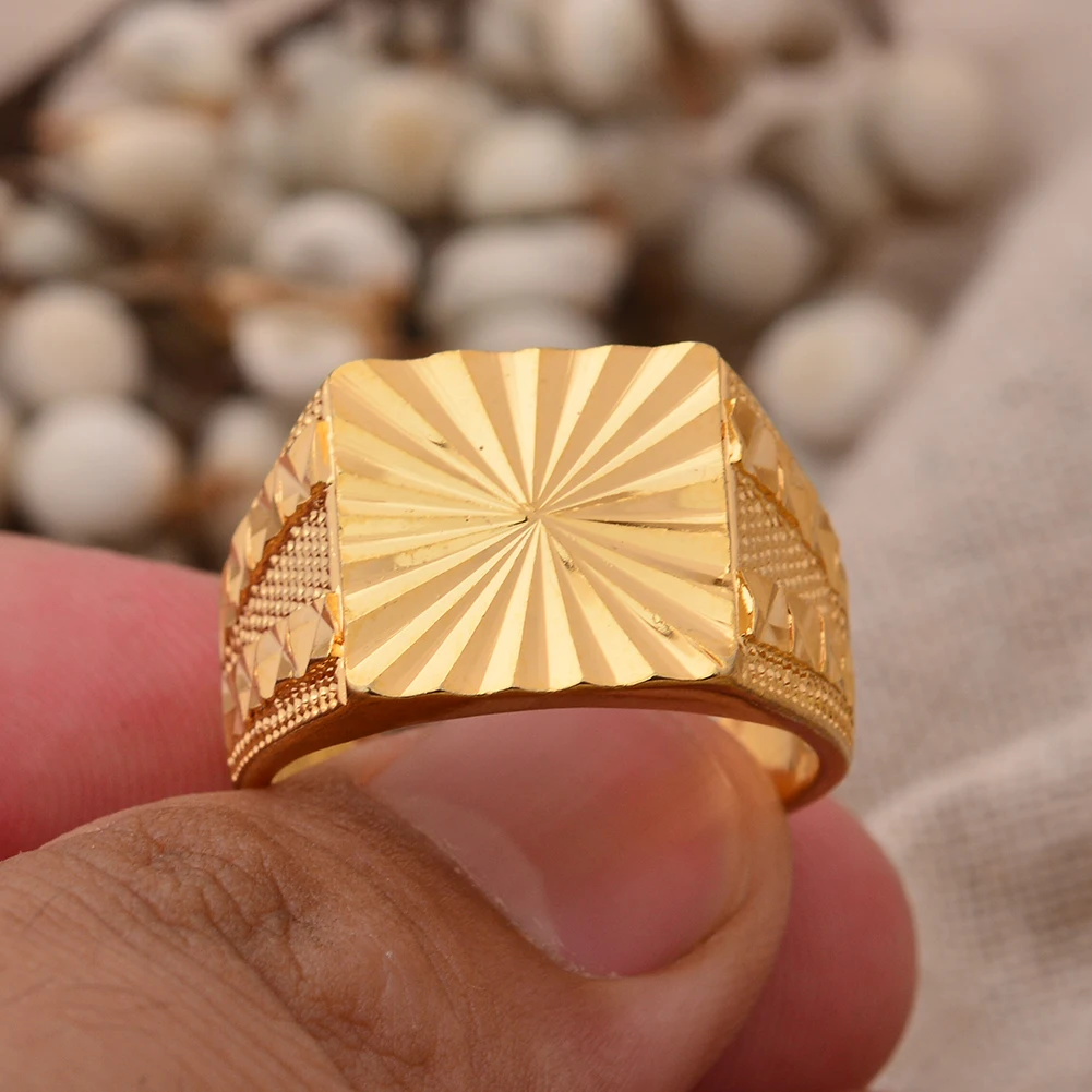 24k Dubai Gold Color Rings For Women Man Bijoux Africaine Dubai Jewelry Saudi Arabia Ring Party Gifts
