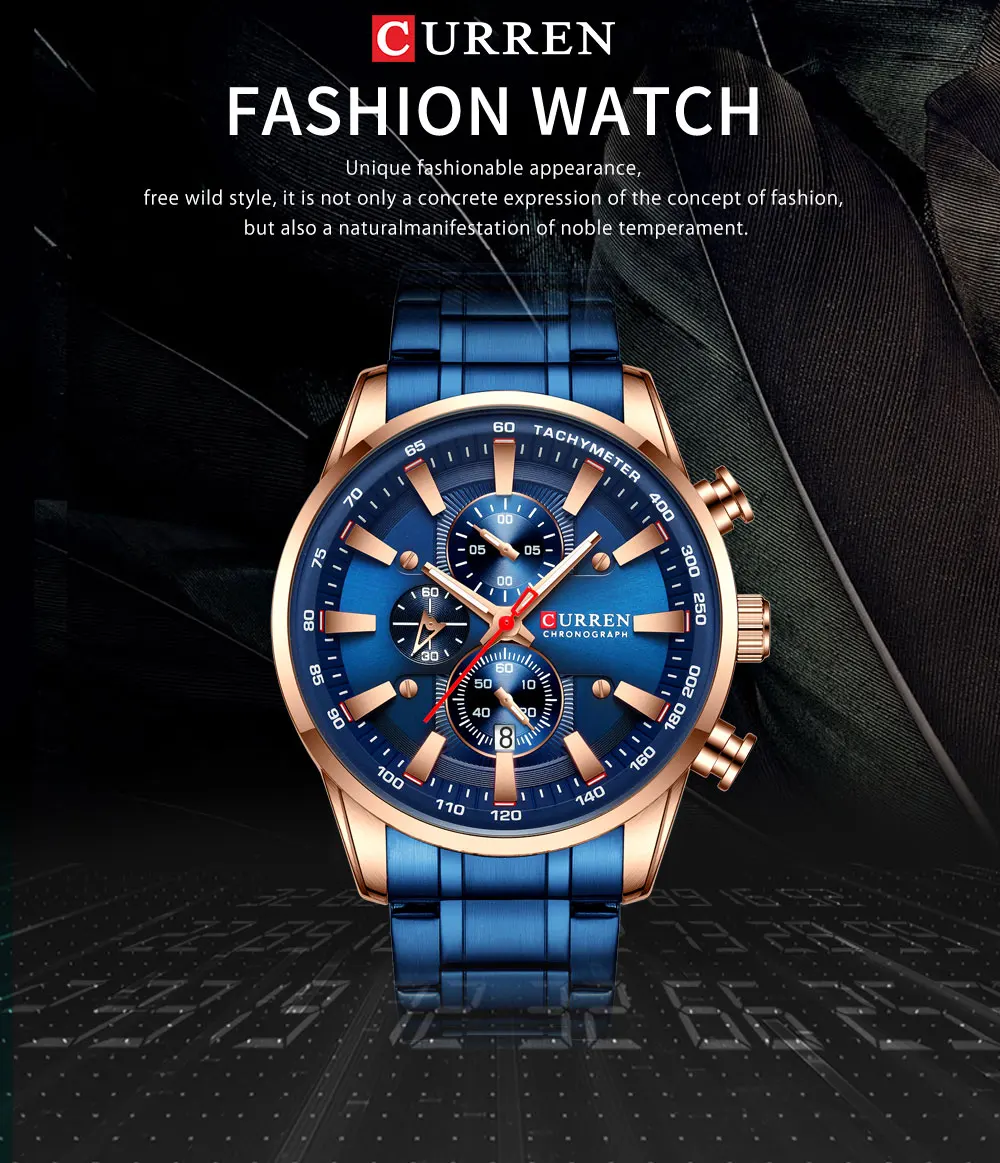 CURREN New Mens Watches Quartz Business Waterproof Watch Man Watches Top Brand Luxury WristWatch Men Chronograph Reloj Hombre