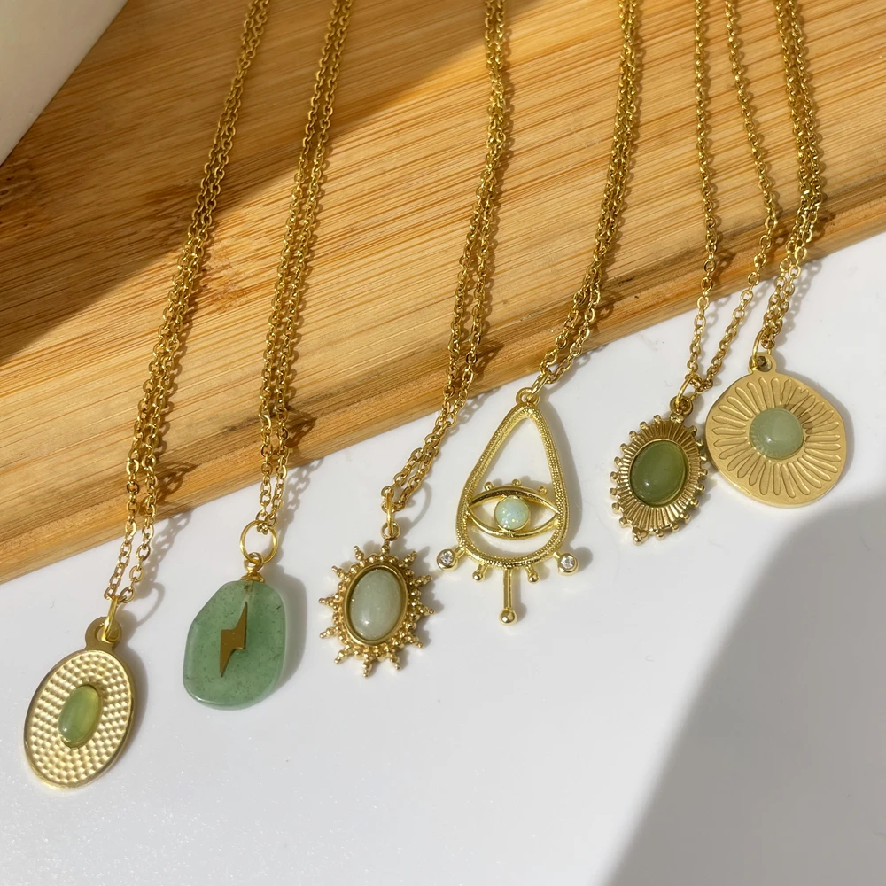 Daisy Natural Stone Hollow Eyes Pendant Water Drop Gold Color Chain Necklace for Women Stainless Steel Jewelry HangZhi 2022 New