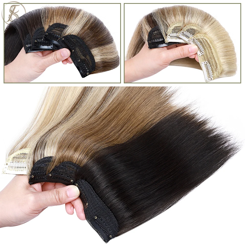 TESS Clip In Human Hair Extensions 100% Natural Extension Hair Clip 8cm Hairpiece Replenish Hair Volume Clip In Natural Hair
