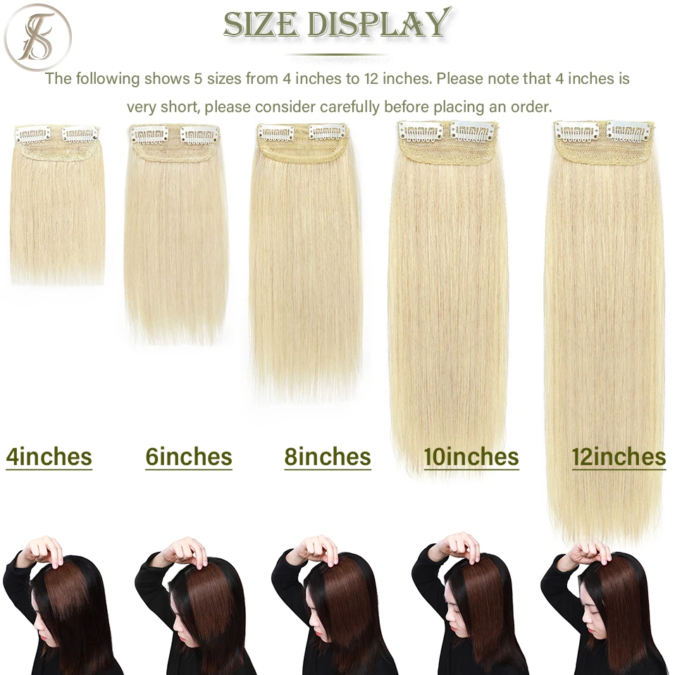 TESS Clip In Human Hair Extensions 100% Natural Extension Hair Clip 8cm Hairpiece Replenish Hair Volume Clip In Natural Hair