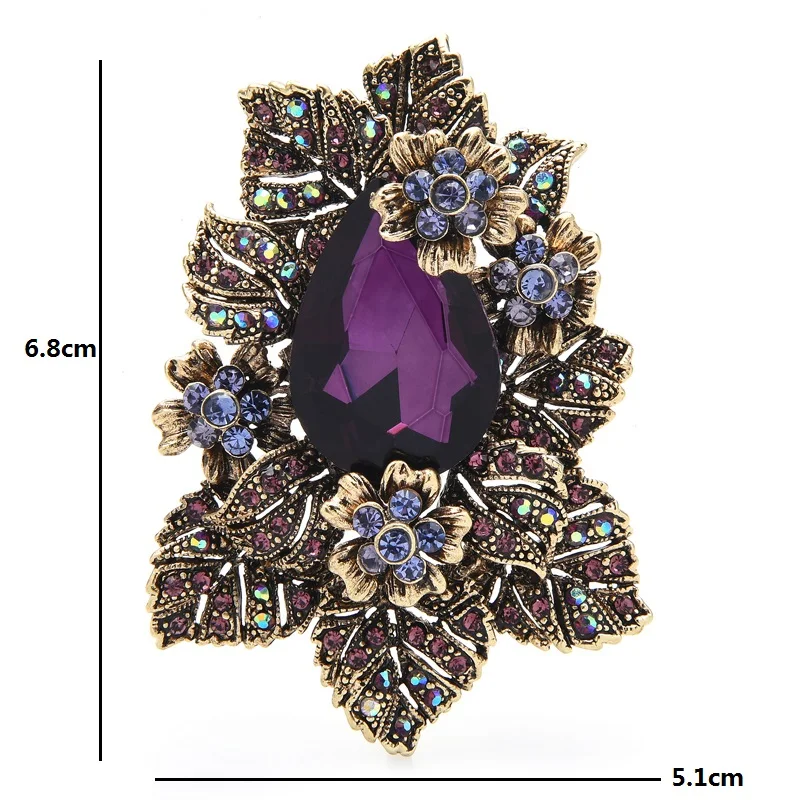 Wuli&baby Purple Crystal Palace Style Flower Brooches For Women Rhinestone Party Office Brooch Pins Gifts
