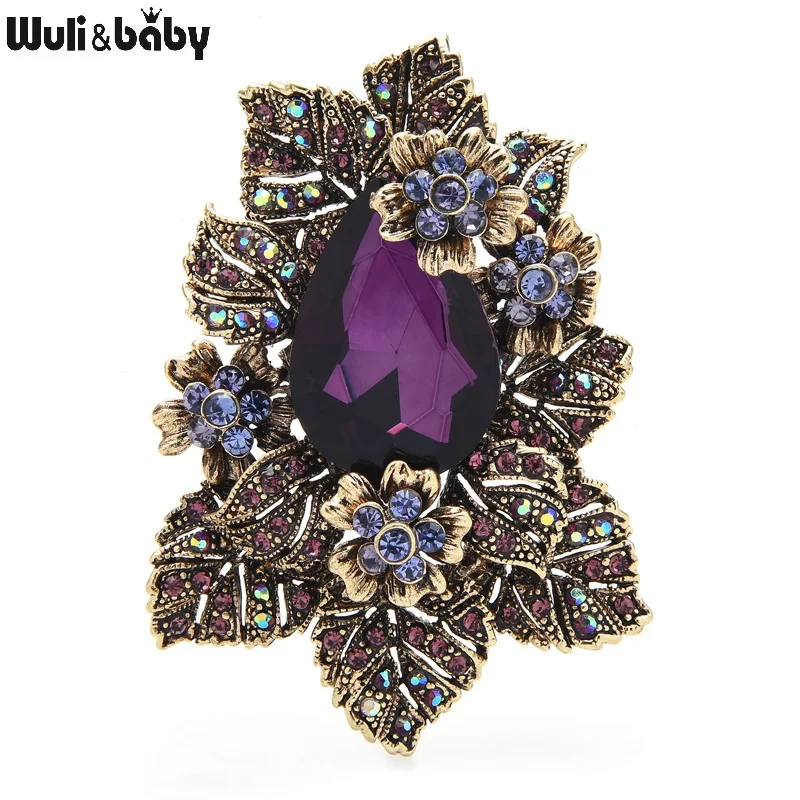 Wuli&baby Purple Crystal Palace Style Flower Brooches For Women Rhinestone Party Office Brooch Pins Gifts