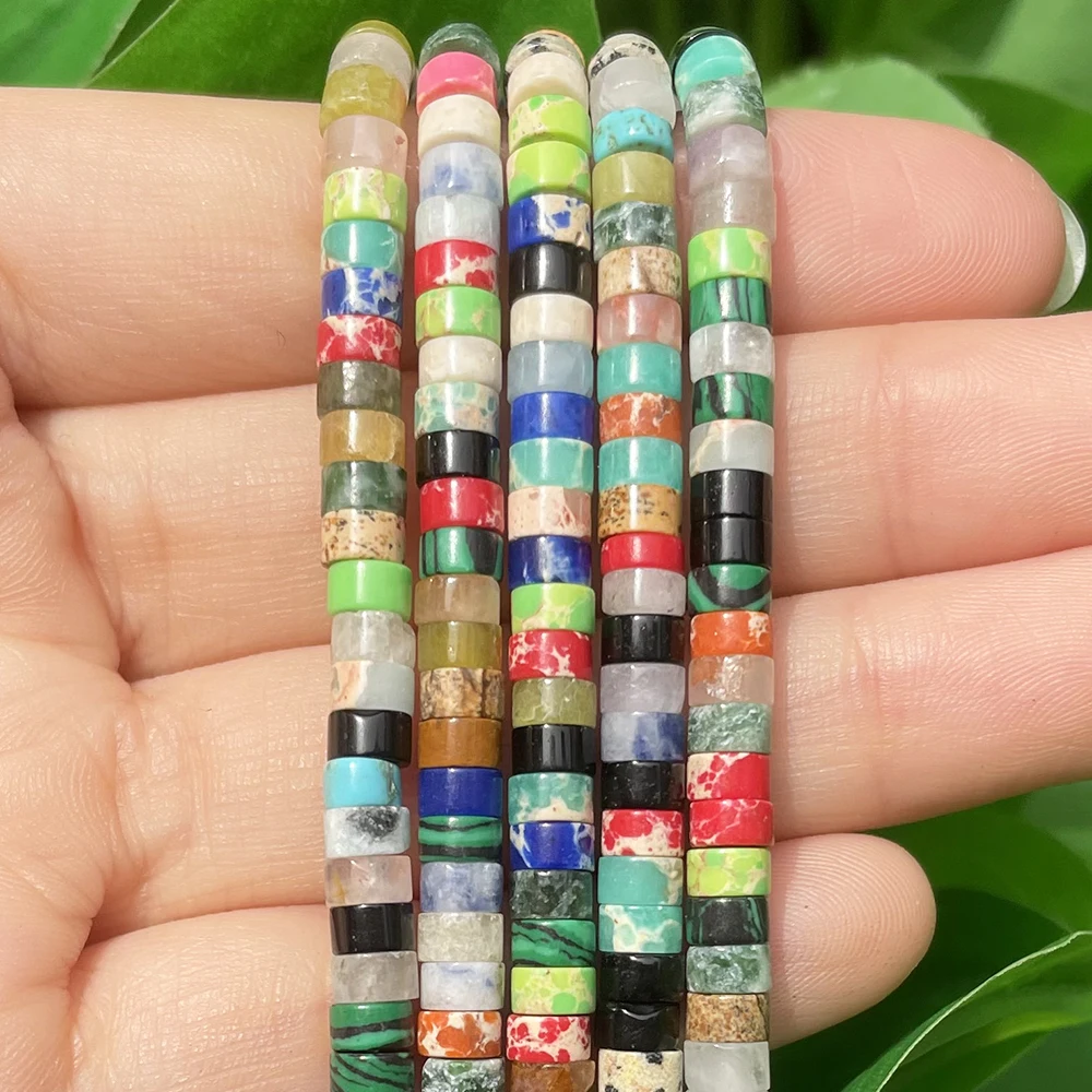 Natural Turquoises Quartz Lapis Lazuli Rondelle Spacer Beads 4*2mm Flat Round Disc Stone Beads for Jewelry DIY Making Bracelet