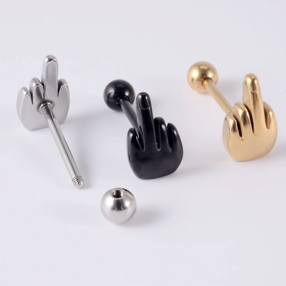 1PC Punk Tongue Nail Middle Finger Surgical Steel Anodizing Prevent Allergic Tongue Barbells Sexy Unisex Body Piercing Jewelry