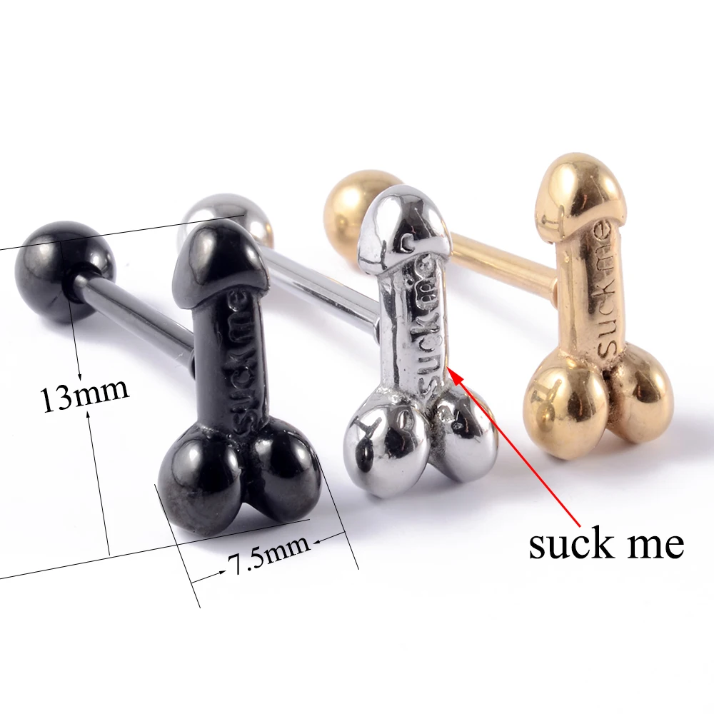 1PC Punk Tongue Nail Middle Finger Surgical Steel Anodizing Prevent Allergic Tongue Barbells Sexy Unisex Body Piercing Jewelry