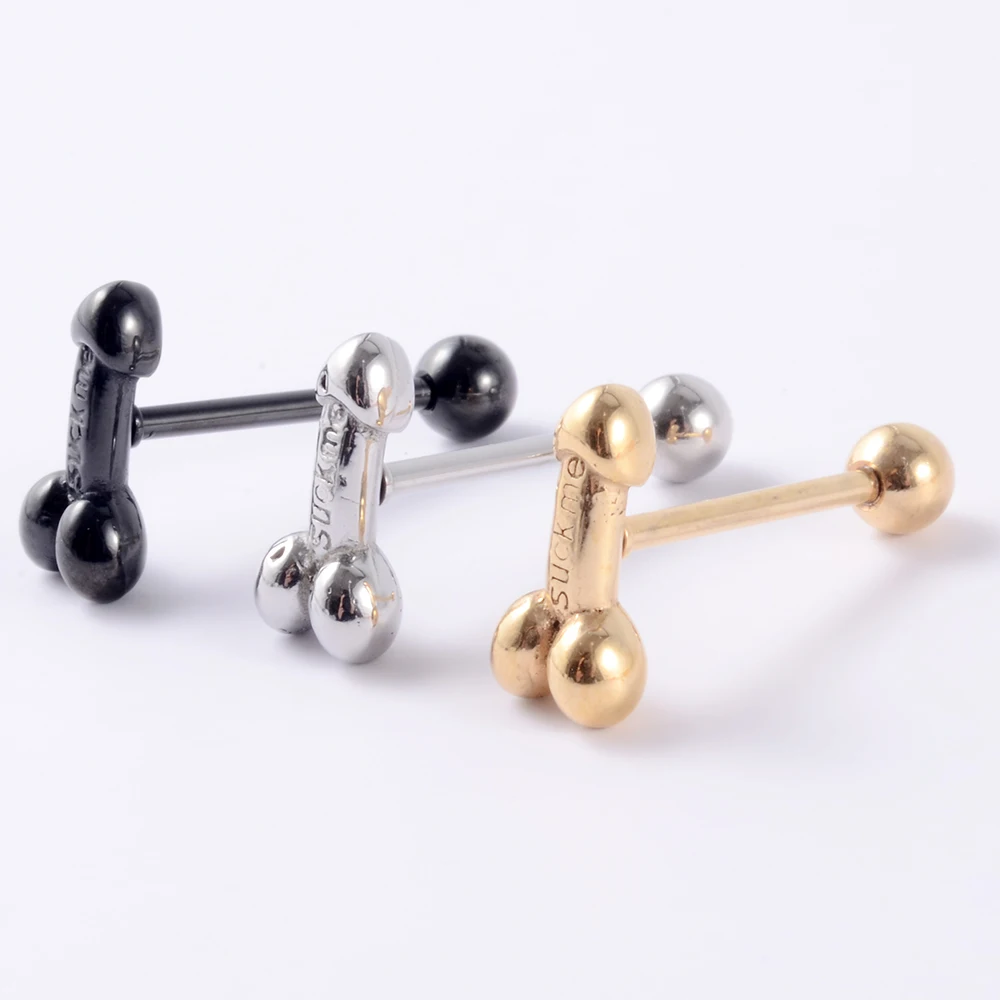 1PC Punk Tongue Nail Middle Finger Surgical Steel Anodizing Prevent Allergic Tongue Barbells Sexy Unisex Body Piercing Jewelry