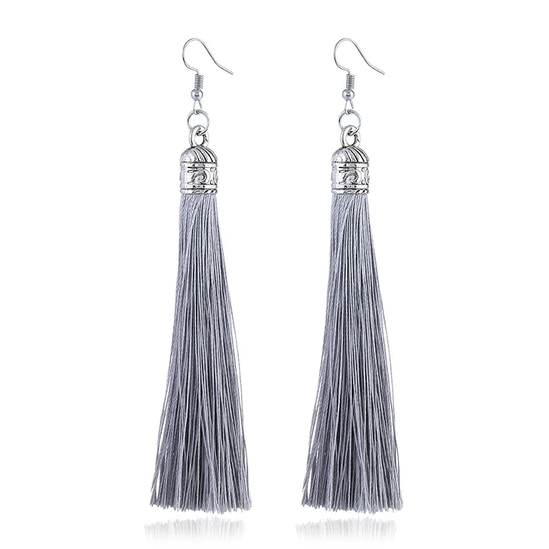 Bohemian Long Tassel Drop Dangle Earrings For Women Girl Red Blue White Silk Fabric Ethnic Vintage Earrings Fashion Jewelry Gift