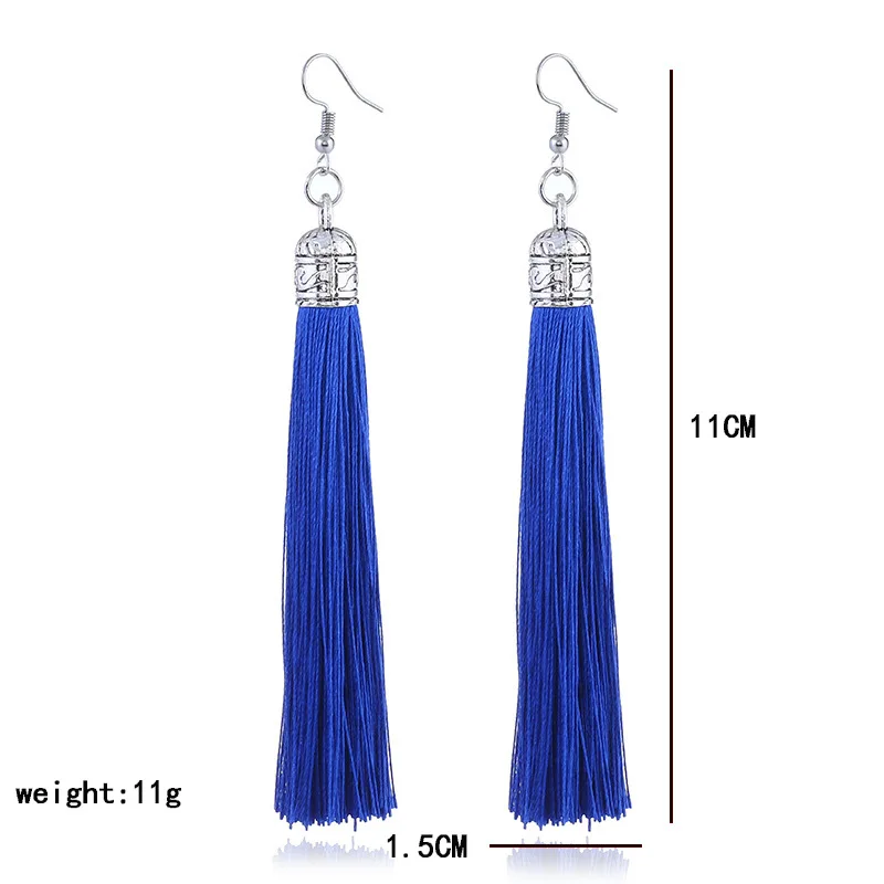 Bohemian Long Tassel Drop Dangle Earrings For Women Girl Red Blue White Silk Fabric Ethnic Vintage Earrings Fashion Jewelry Gift