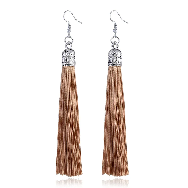 Bohemian Long Tassel Drop Dangle Earrings For Women Girl Red Blue White Silk Fabric Ethnic Vintage Earrings Fashion Jewelry Gift
