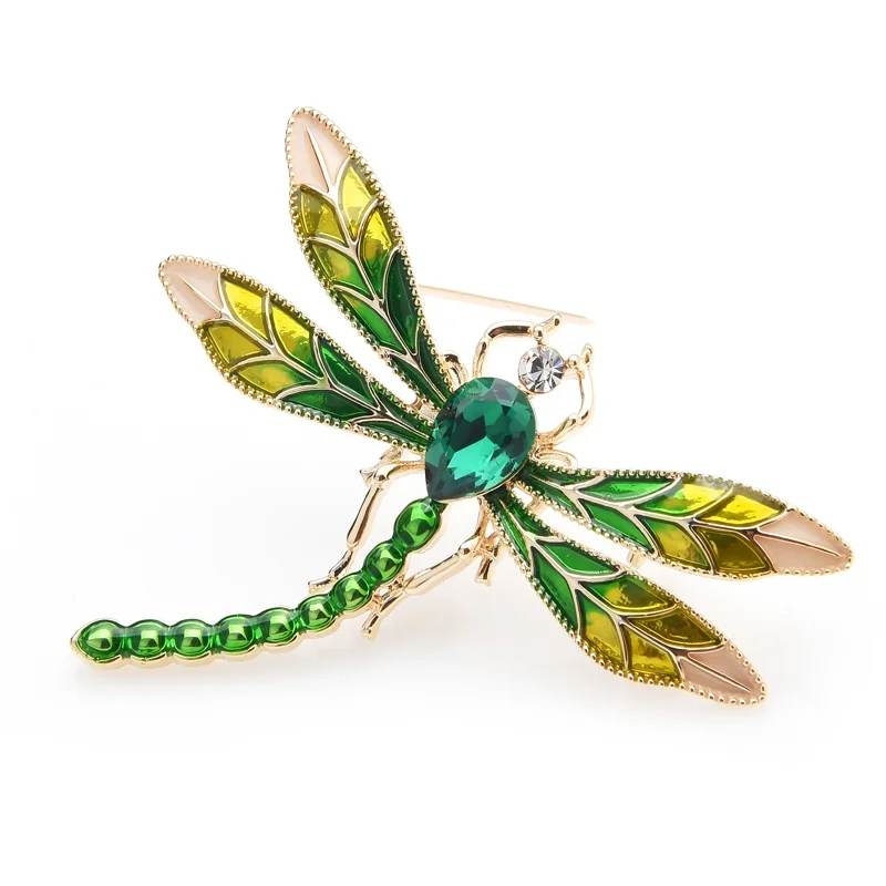 Green Crystal Enamel Dragonfly Brooches For Women And Men Metal Insects Weddings Banquet Party Brooch Pins Gifts