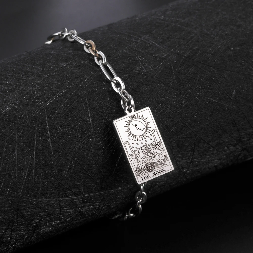 LIKGREAT Tarot Card Charms Bracelets for Women Men The Major Arcana Amulet Stainless Steel Classic Tarot Wrist Jewelry Gifts