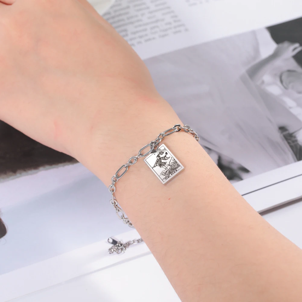 LIKGREAT Tarot Card Charms Bracelets for Women Men The Major Arcana Amulet Stainless Steel Classic Tarot Wrist Jewelry Gifts