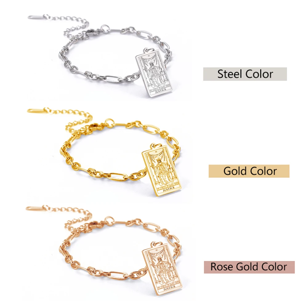 LIKGREAT Tarot Card Charms Bracelets for Women Men The Major Arcana Amulet Stainless Steel Classic Tarot Wrist Jewelry Gifts