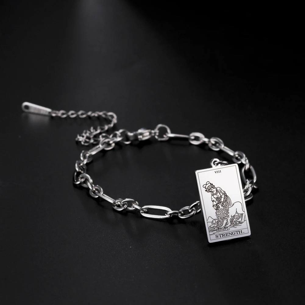 LIKGREAT Tarot Card Charms Bracelets for Women Men The Major Arcana Amulet Stainless Steel Classic Tarot Wrist Jewelry Gifts