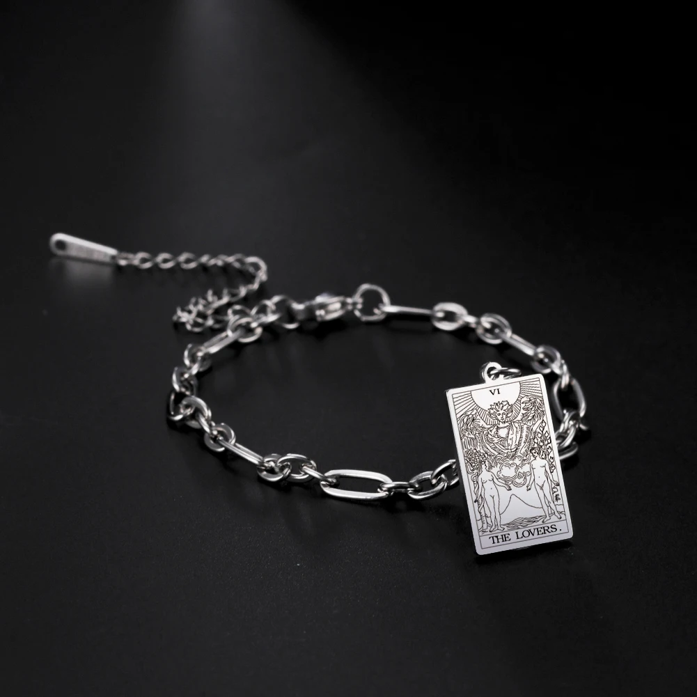LIKGREAT Tarot Card Charms Bracelets for Women Men The Major Arcana Amulet Stainless Steel Classic Tarot Wrist Jewelry Gifts