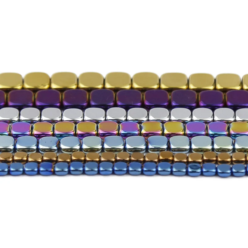 4/6/8MM Natural Hematite Stone Gold color,Blue,Green Flat Square Spacers Loose Beads For Jewelry Making Bracelets DIY Findings