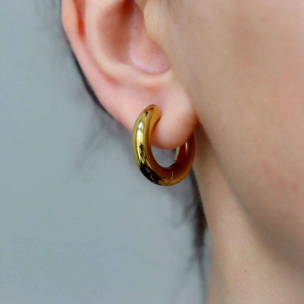 Chunky Thick Stainless Steel Huggie Hoop Simple Piercing Small Black Women Man Big Circle Hoops Earring Round Jewelry