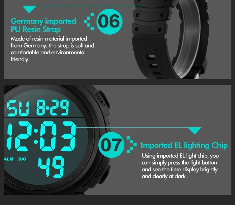 TOP Mens Watch Fashion Big Dial Sport Watches 50M Waterproof Alarm Clock Digital Men WristWatch Relogio Masculino