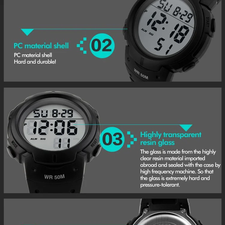 TOP Mens Watch Fashion Big Dial Sport Watches 50M Waterproof Alarm Clock Digital Men WristWatch Relogio Masculino