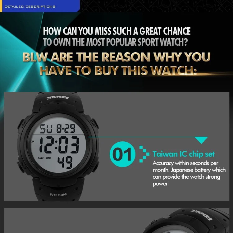 TOP Mens Watch Fashion Big Dial Sport Watches 50M Waterproof Alarm Clock Digital Men WristWatch Relogio Masculino