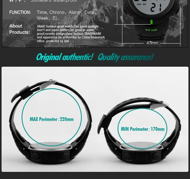 TOP Mens Watch Fashion Big Dial Sport Watches 50M Waterproof Alarm Clock Digital Men WristWatch Relogio Masculino