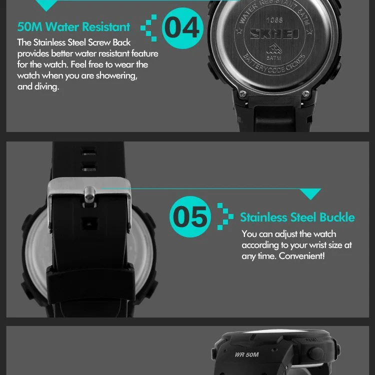 TOP Mens Watch Fashion Big Dial Sport Watches 50M Waterproof Alarm Clock Digital Men WristWatch Relogio Masculino