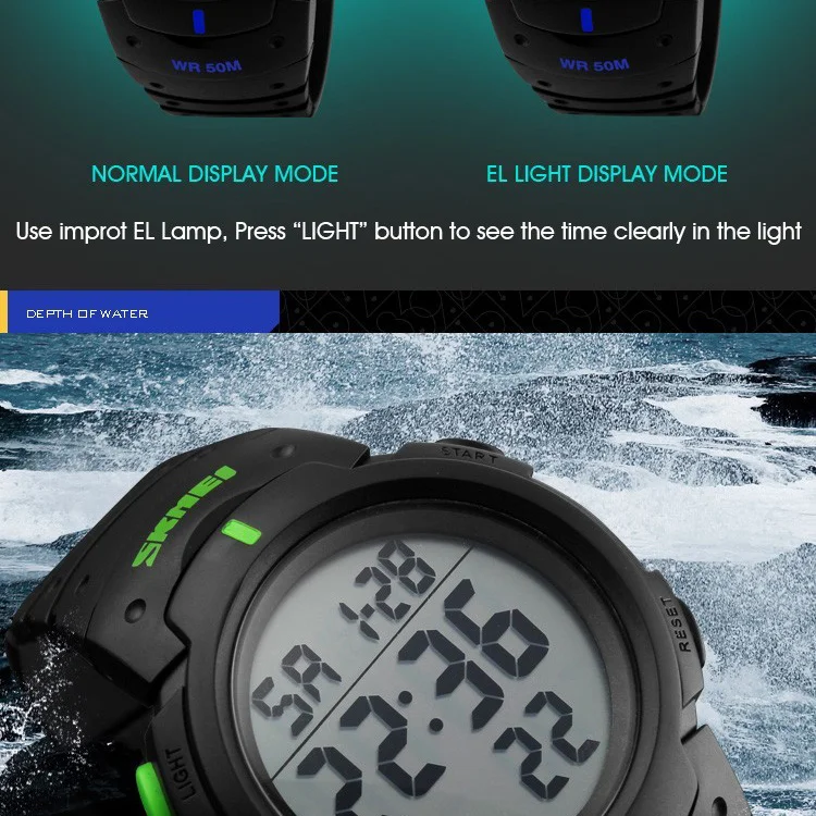 TOP Mens Watch Fashion Big Dial Sport Watches 50M Waterproof Alarm Clock Digital Men WristWatch Relogio Masculino