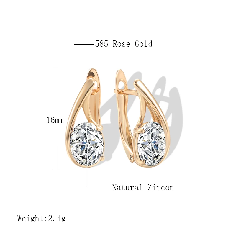 Kinel Luxury Wedding Women Earring Fashion 585 Rose Gold Oval White Natural Zircon Drop Earring High Quality Daily Fine Jewelry