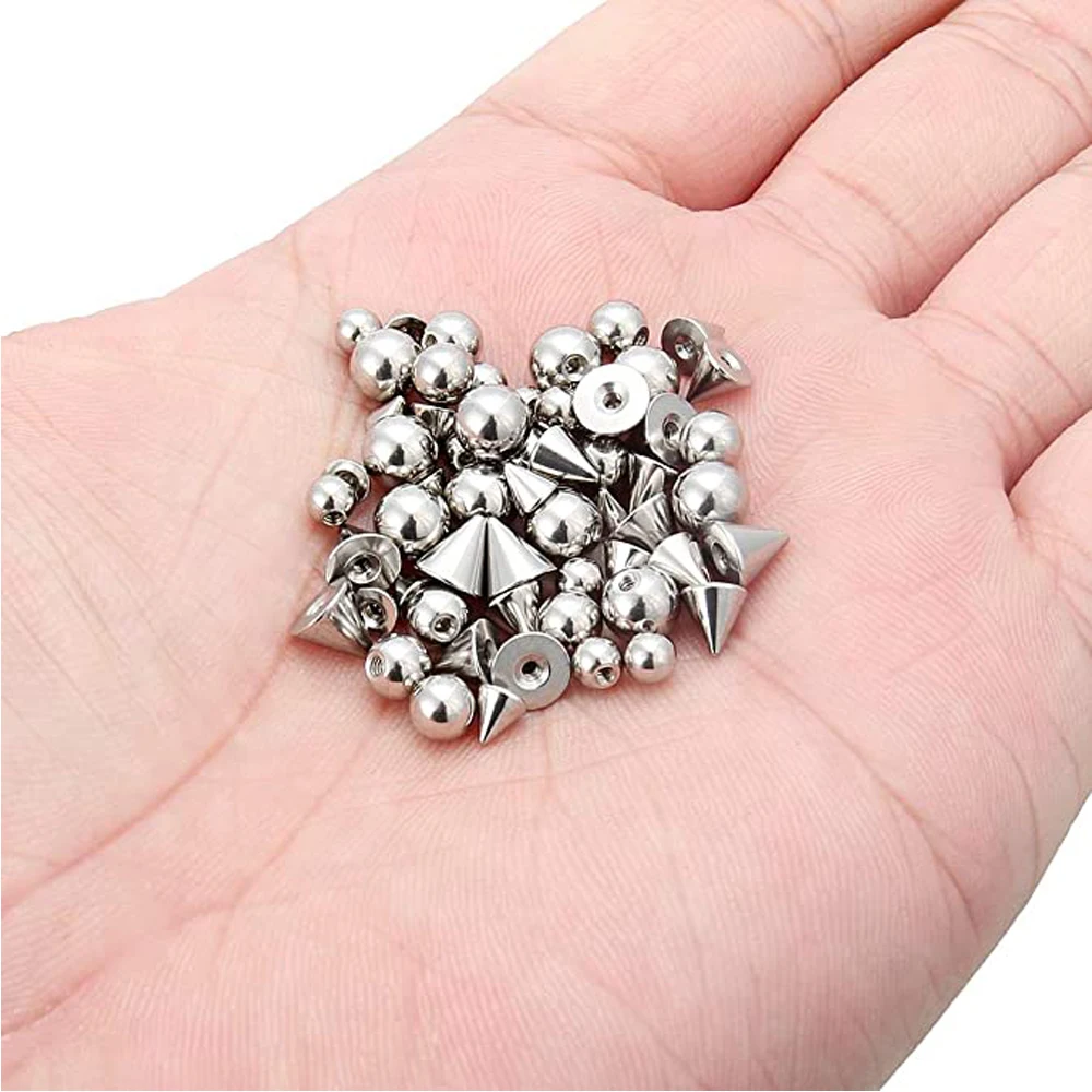60PCS 14G 16G 4-6mm 316L Surgical Steel Replacement Balls Spikes Body Jewelry Piercing Barbell Parts Screw Bead for Women Men