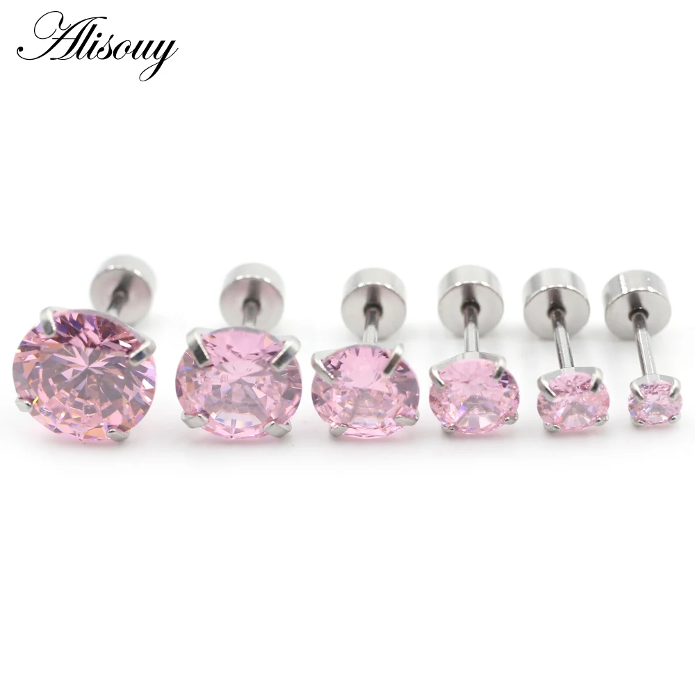 Alisouy 2pcs Stainless steel Unisex Women Men Round Crystal Zircon Ear Studs Earrings  4 Prong Tragus Cartilage Piercing Jewelry