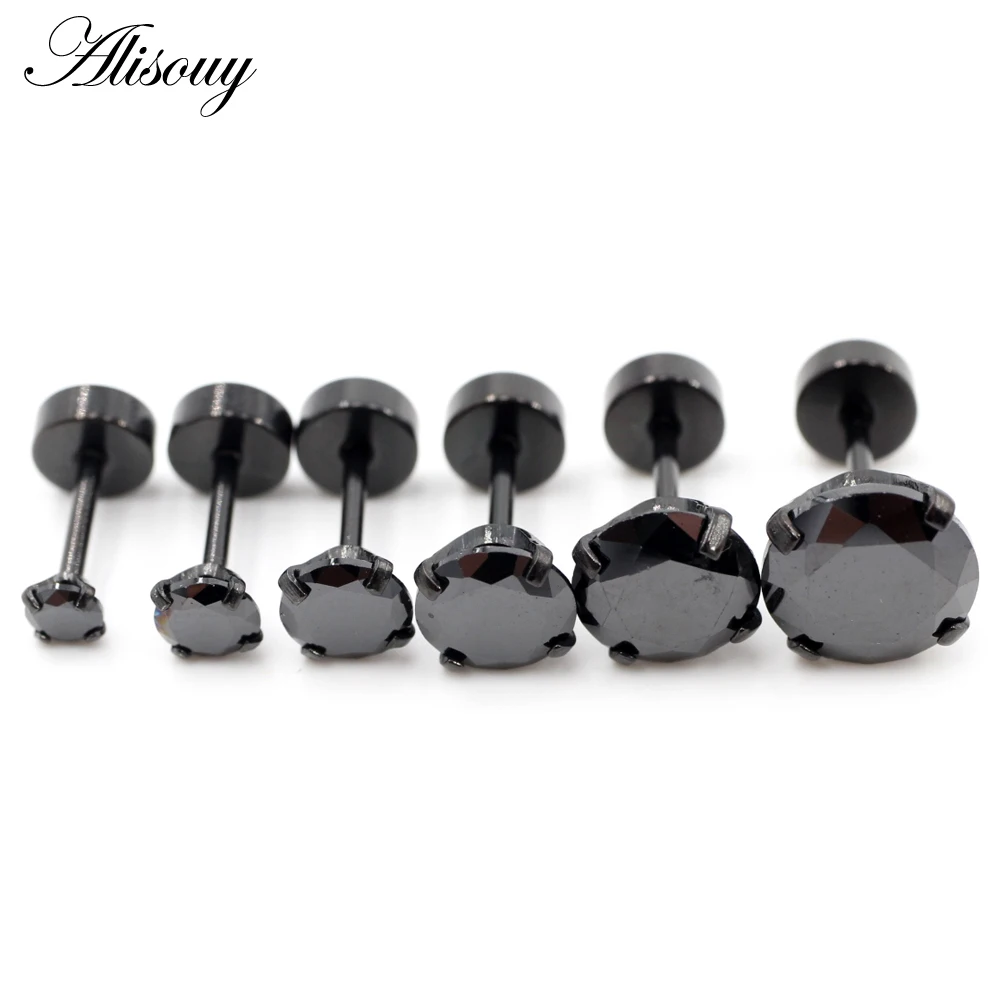 Alisouy 2pcs Stainless steel Unisex Women Men Round Crystal Zircon Ear Studs Earrings  4 Prong Tragus Cartilage Piercing Jewelry