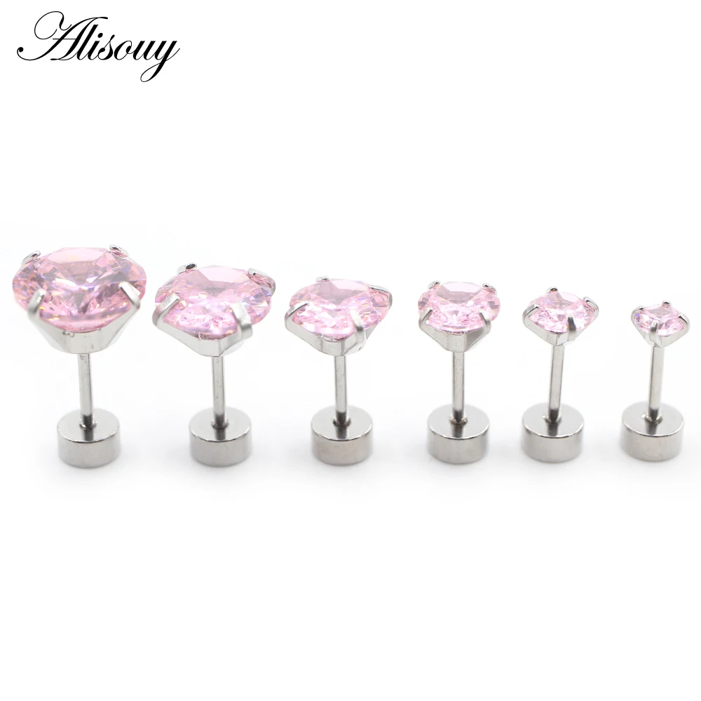 Alisouy 2pcs Stainless steel Unisex Women Men Round Crystal Zircon Ear Studs Earrings  4 Prong Tragus Cartilage Piercing Jewelry
