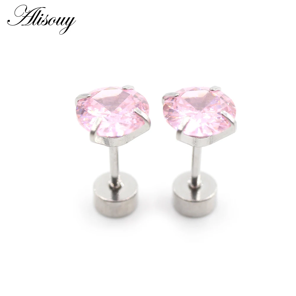 Alisouy 2pcs Stainless steel Unisex Women Men Round Crystal Zircon Ear Studs Earrings  4 Prong Tragus Cartilage Piercing Jewelry