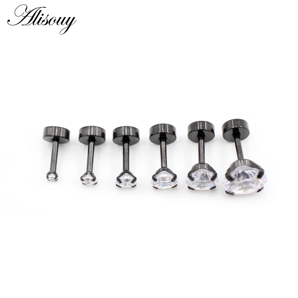 Alisouy 2pcs Stainless steel Unisex Women Men Round Crystal Zircon Ear Studs Earrings  4 Prong Tragus Cartilage Piercing Jewelry