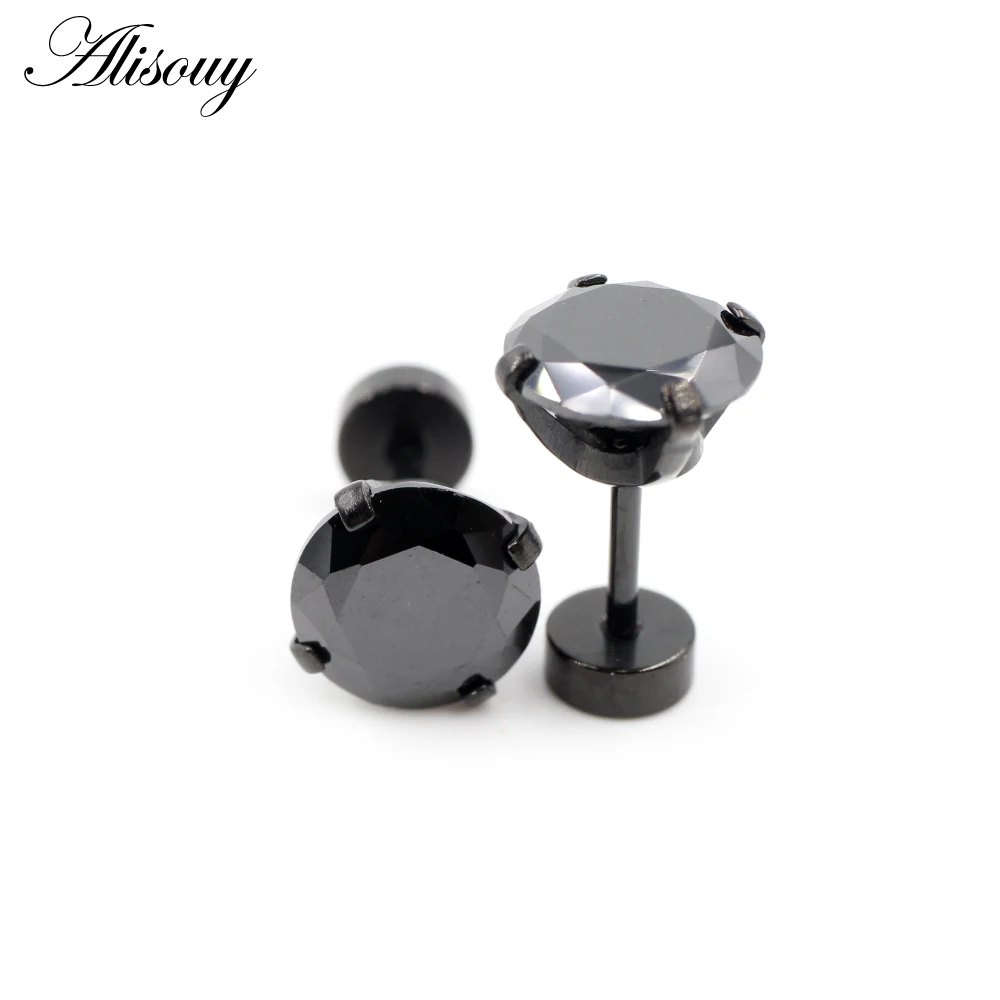 Alisouy 2pcs Stainless steel Unisex Women Men Round Crystal Zircon Ear Studs Earrings  4 Prong Tragus Cartilage Piercing Jewelry
