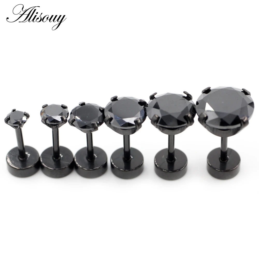 Alisouy 2pcs Stainless steel Unisex Women Men Round Crystal Zircon Ear Studs Earrings  4 Prong Tragus Cartilage Piercing Jewelry