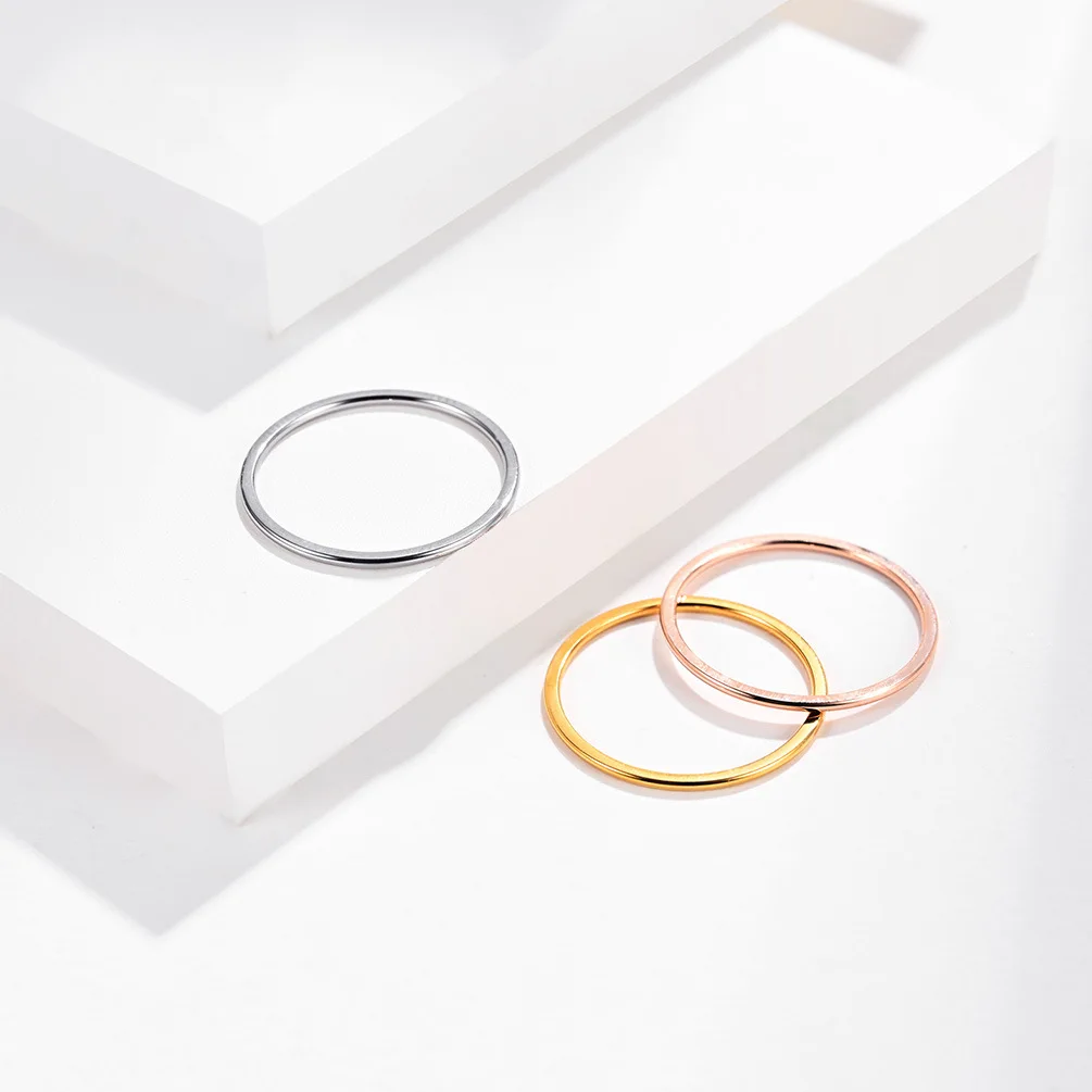 1mm Titanium Steel Ring Gold/Rose Gold/ Silver Color Simple Female Thin Ring Wedding Jewelry Gift